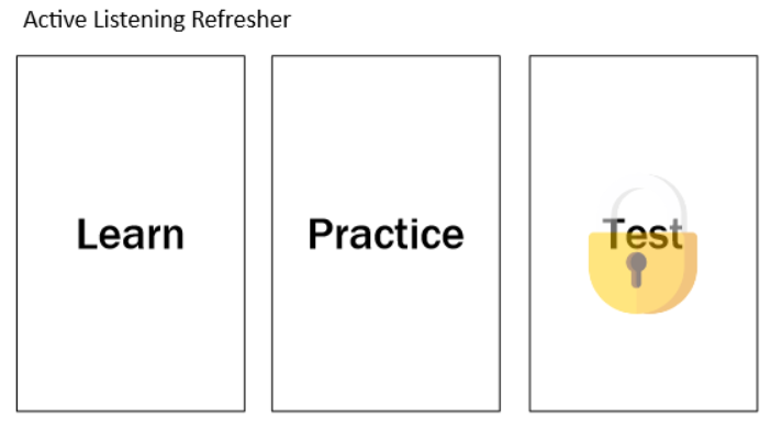 Course home screen with three sections: Learn, Practice, and a locked Test section